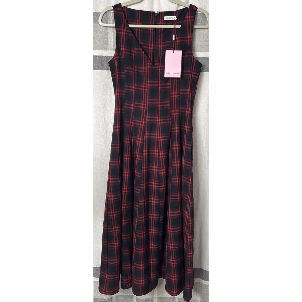 NWT Avec Les Filles Dress Red Plaid Sleeveless Womens Size 6 Goth Punk Uniform - Picture 2 of 11